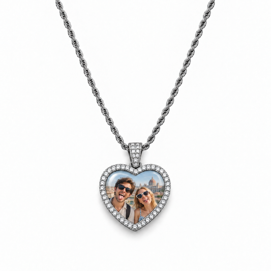 Sparkling Heart Photo Time Gem Necklace