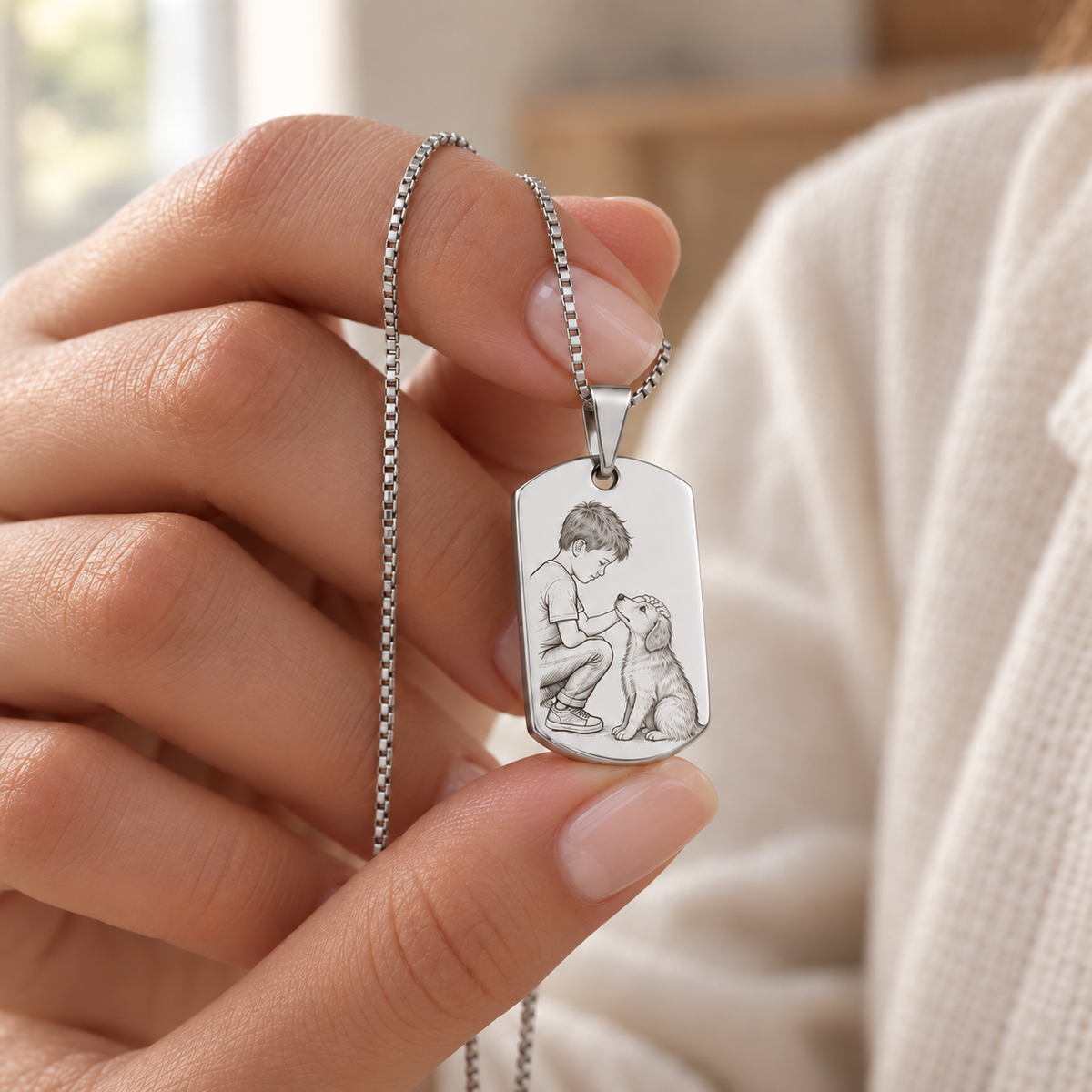 Engraved Rounded Rectangle Portrait Necklace