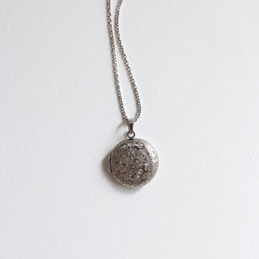 Floral Round Photo Locket Necklace