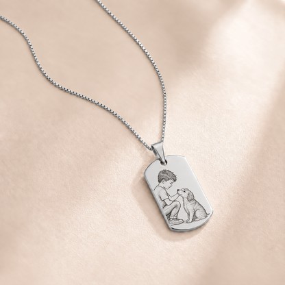 Engraved Rounded Rectangle Portrait Necklace