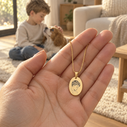 Engraved Oval Portrait Necklace