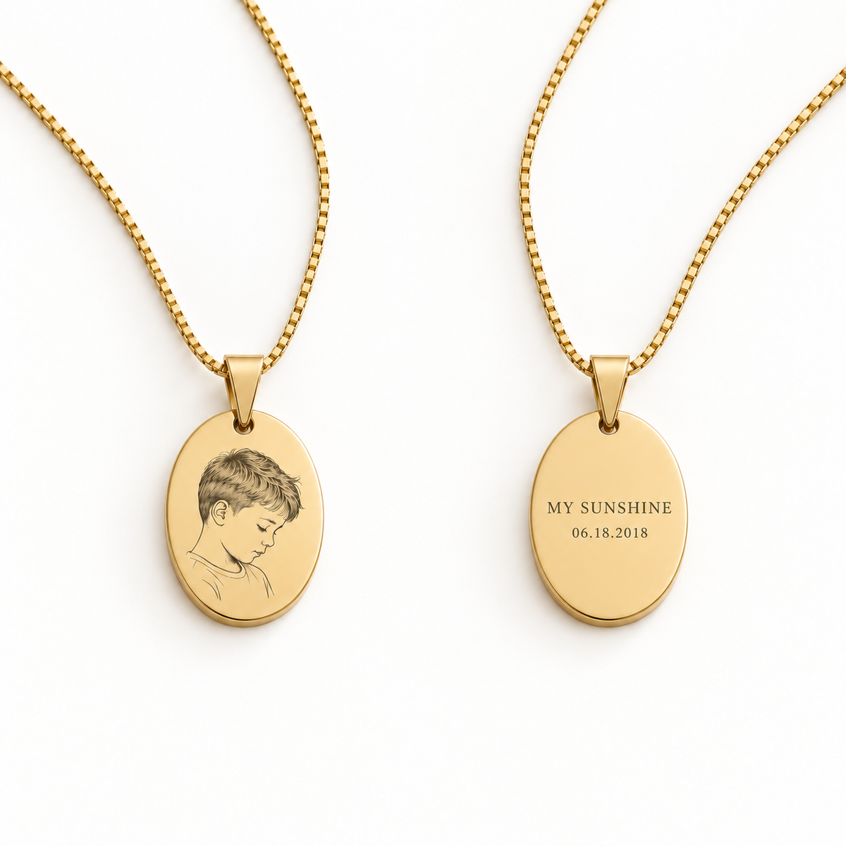 Engraved Oval Portrait Necklace