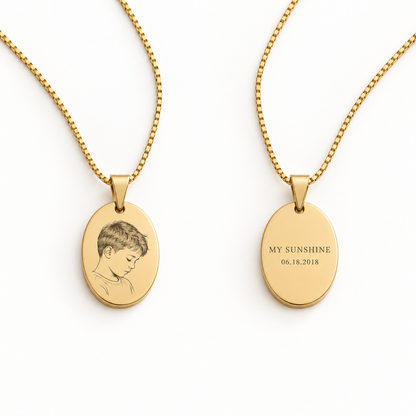 Engraved Oval Portrait Necklace