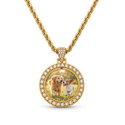 Sparkling Round Photo Time Gem Necklace