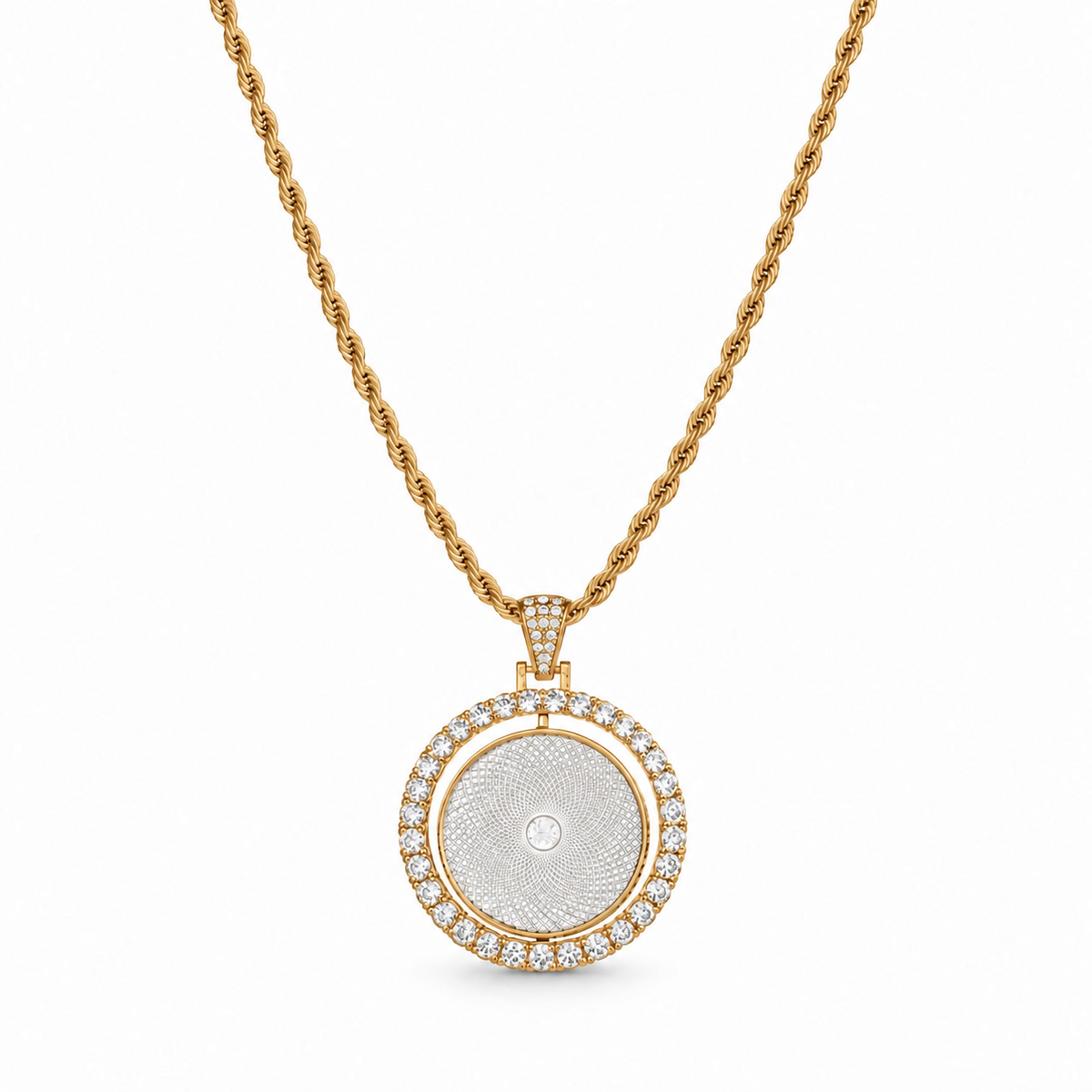 Sparkling Round Photo Time Gem Necklace