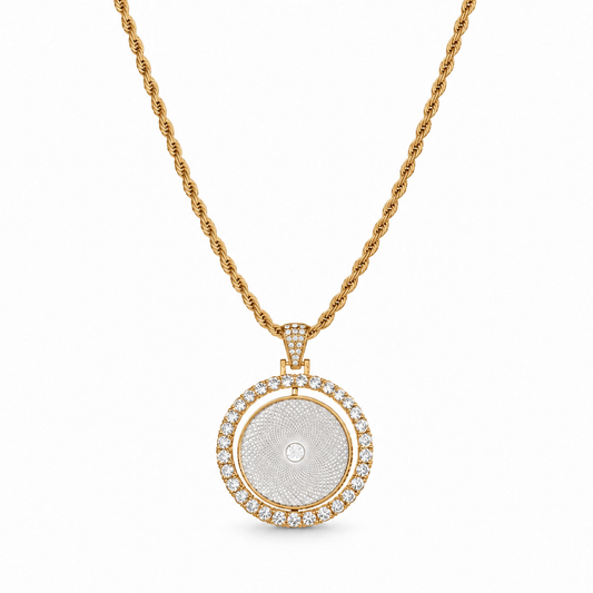 Sparkling Round Photo Time Gem Necklace