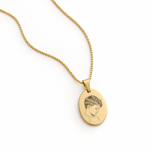 Engraved Oval Portrait Necklace