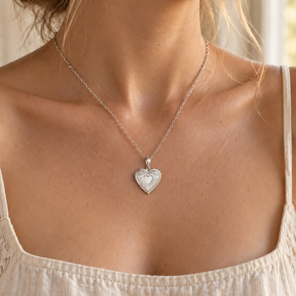 Floral Heart Photo Locket Necklace