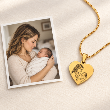 Engraved Heart Portrait Necklace