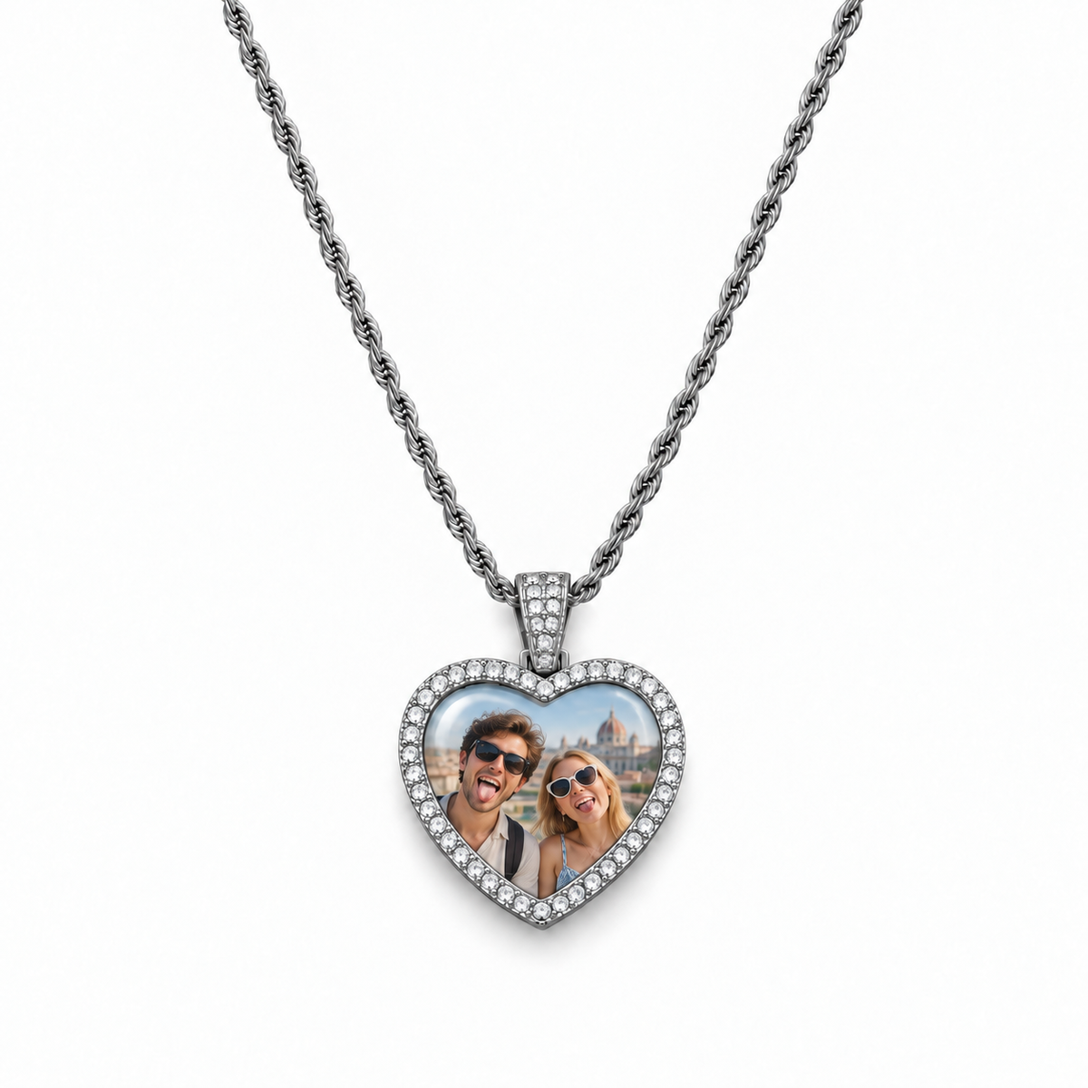 Sparkling Heart Photo Time Gem Necklace