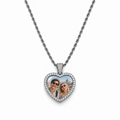 Sparkling Heart Photo Time Gem Necklace