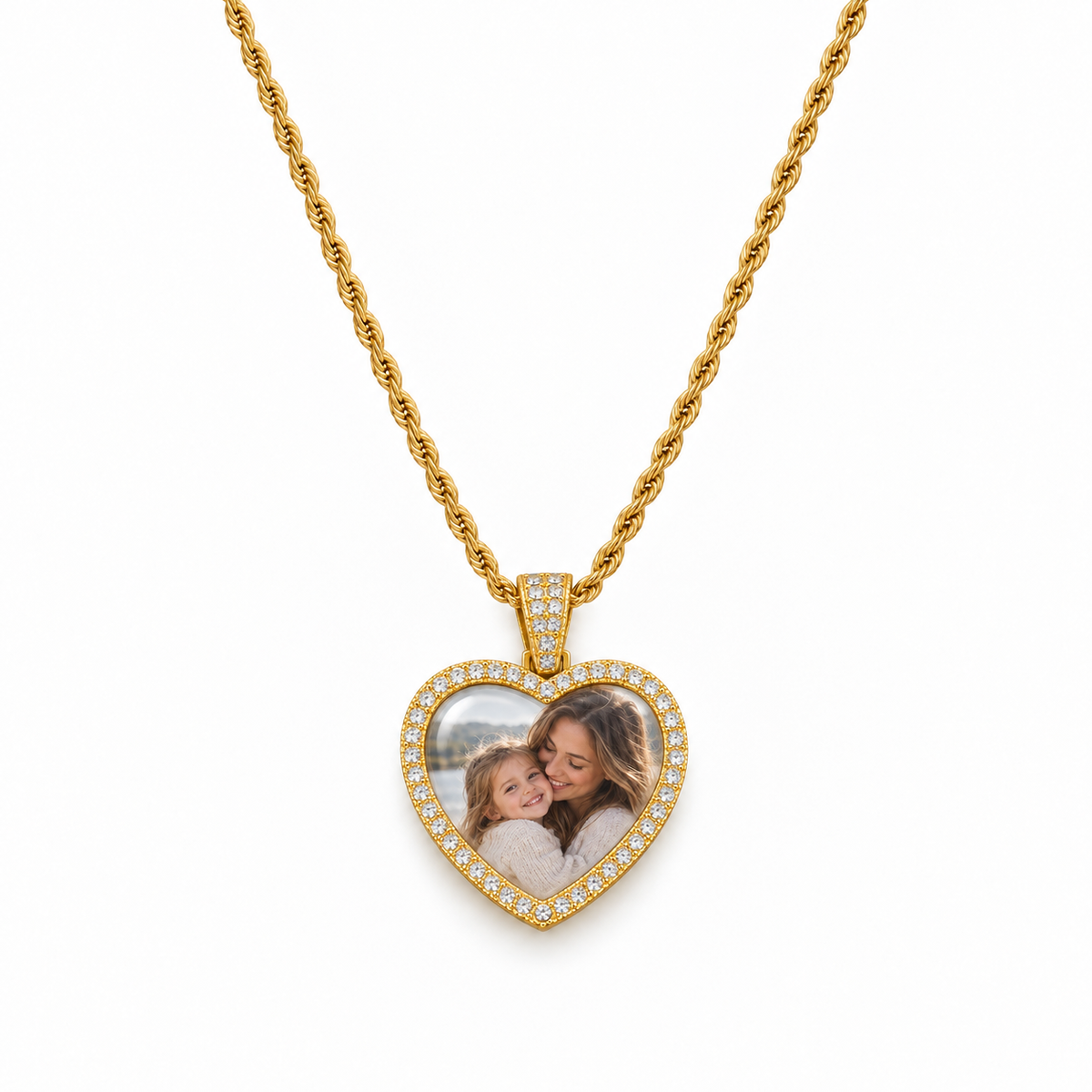Sparkling Heart Photo Time Gem Necklace