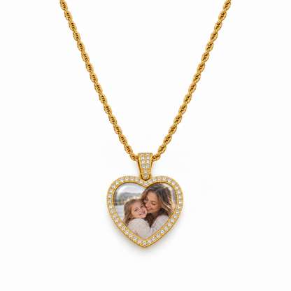 Sparkling Heart Photo Time Gem Necklace