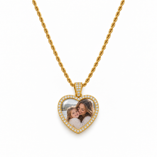 Sparkling Heart Photo Time Gem Necklace