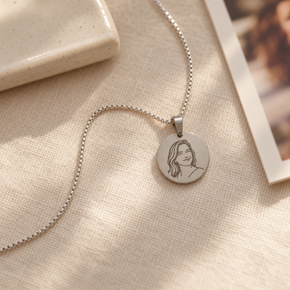 Engraved Round Portrait Necklace