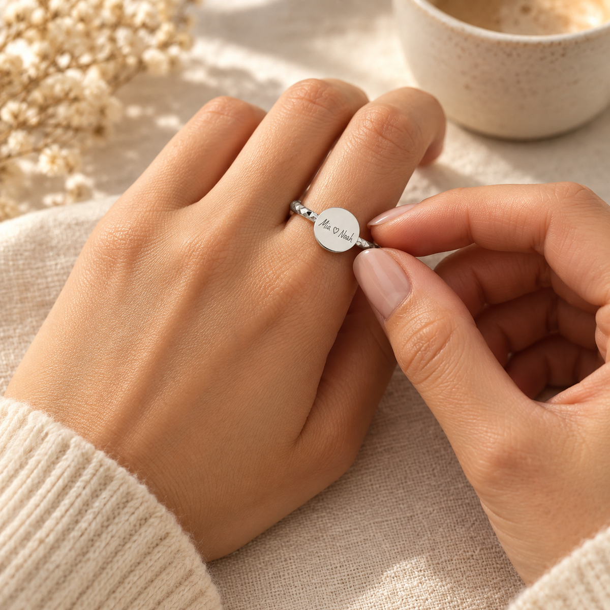 Personalized Initial Circle Cuff Ring