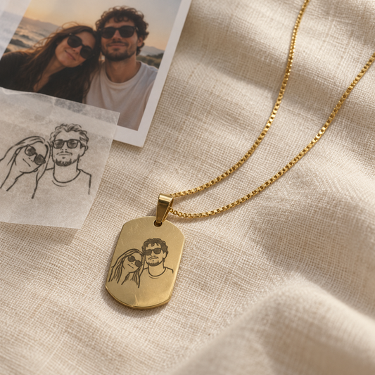 Engraved Rounded Rectangle Portrait Necklace