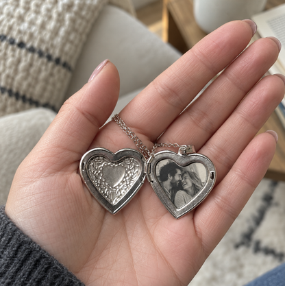 Floral Heart Photo Locket Necklace