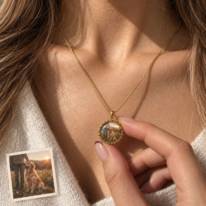 Daisy Photo Time Gem Necklace