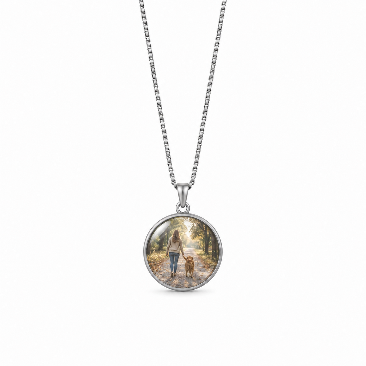 Round Time Gem Photo Pendant Necklace