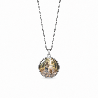 Round Time Gem Photo Pendant Necklace