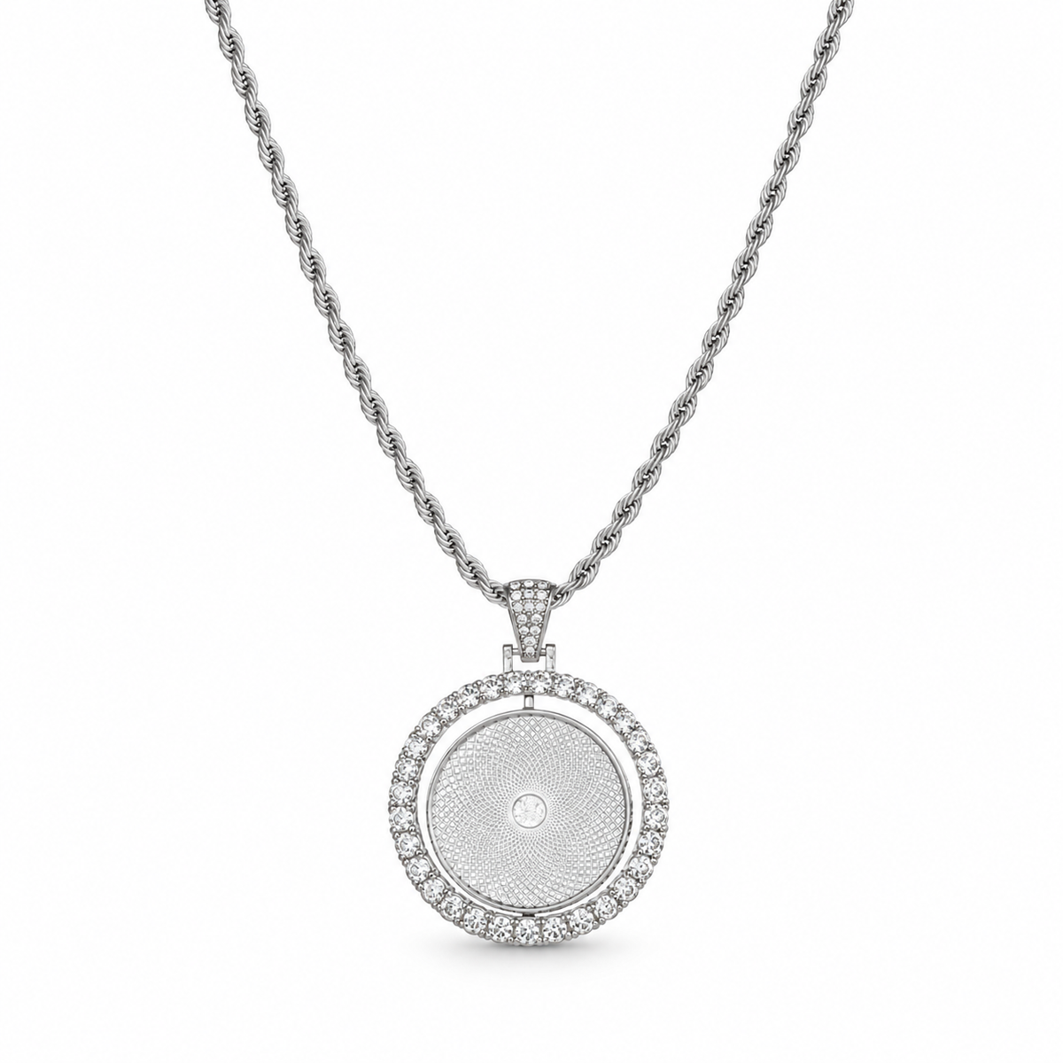 Sparkling Round Photo Time Gem Necklace