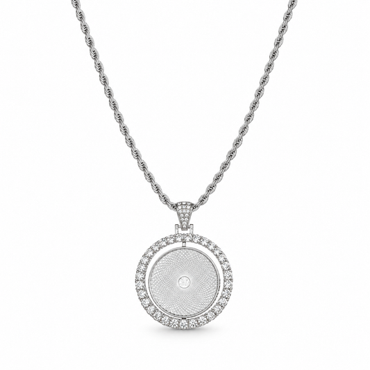 Sparkling Round Photo Time Gem Necklace