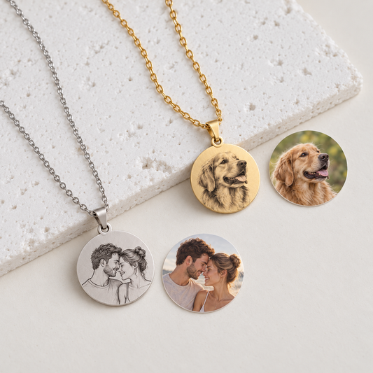 Engraved Round Portrait Necklace