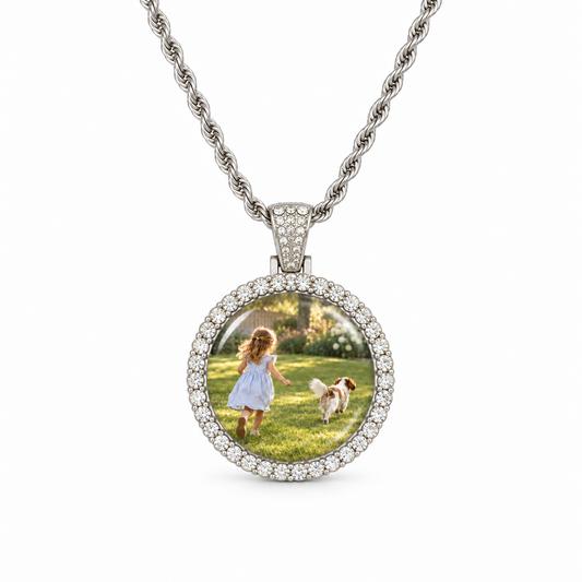 Double Halo Photo Time Gem Necklace