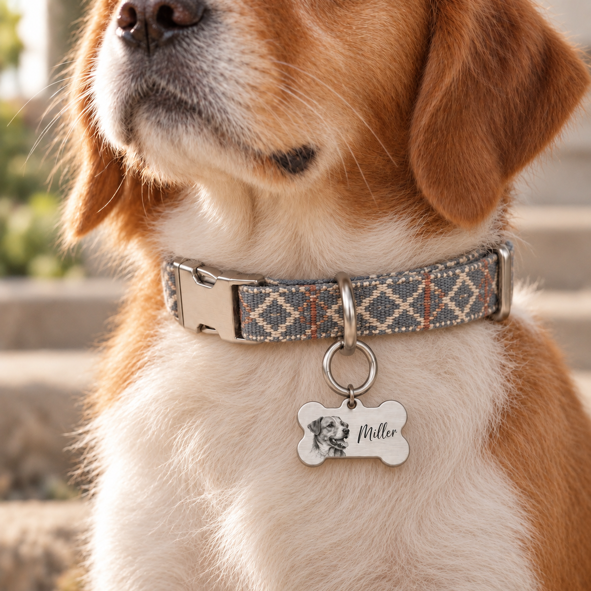 Custom Bone-Shaped Dog Portrait ID Tag