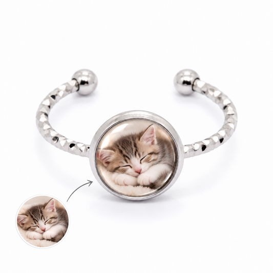 Domed Time Gem Photo Cuff Ring