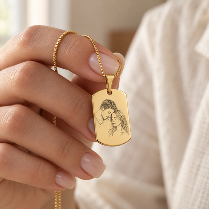 Engraved Rounded Rectangle Portrait Necklace