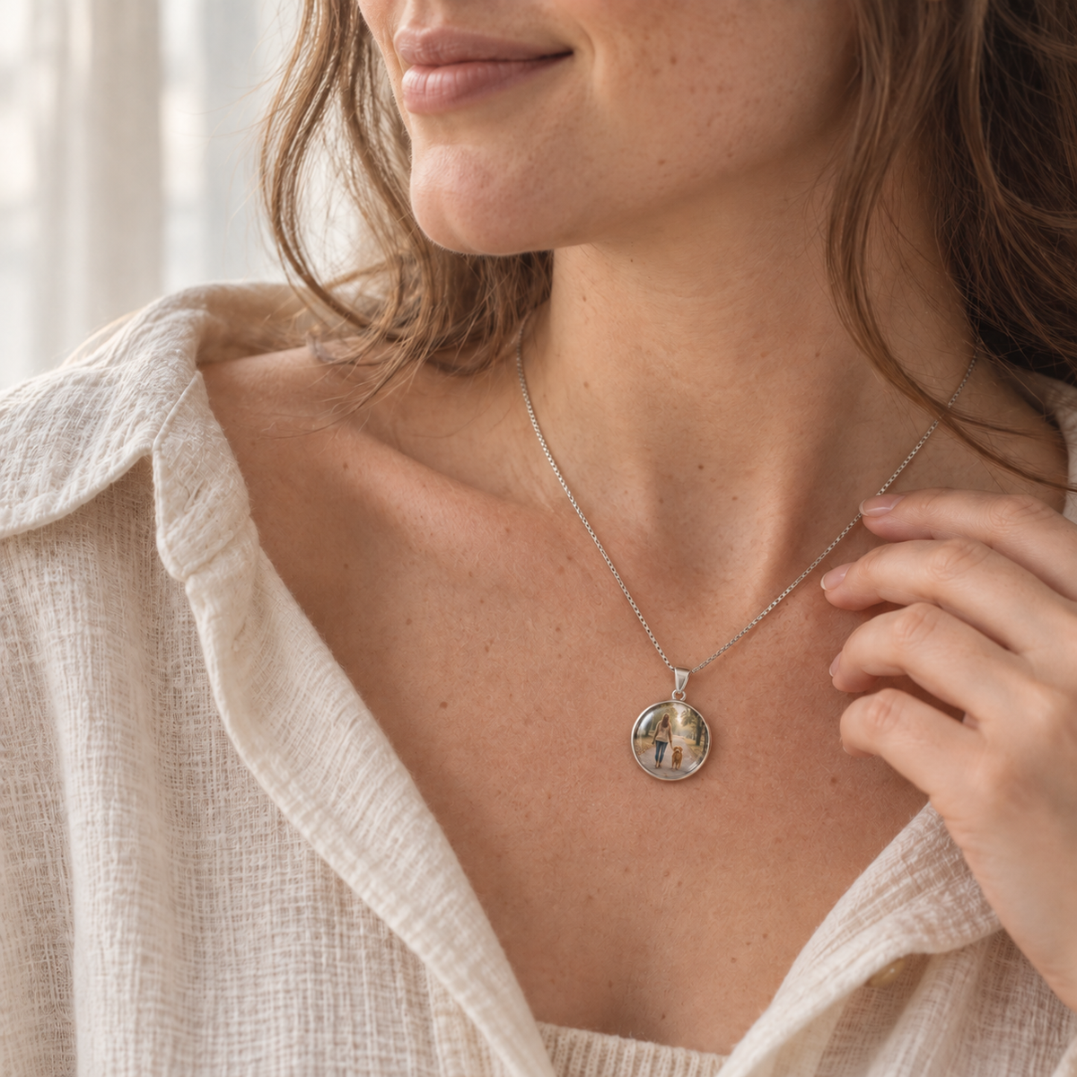 Round Time Gem Photo Pendant Necklace