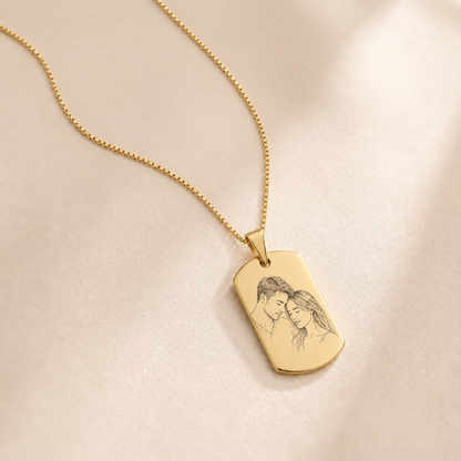 Engraved Rounded Rectangle Portrait Necklace