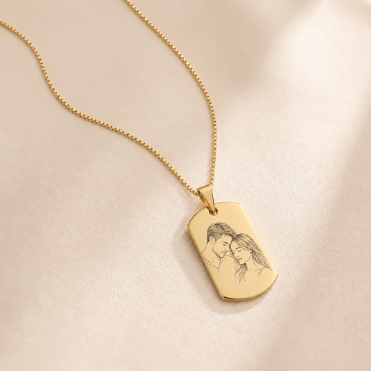 Engraved Rounded Rectangle Portrait Necklace