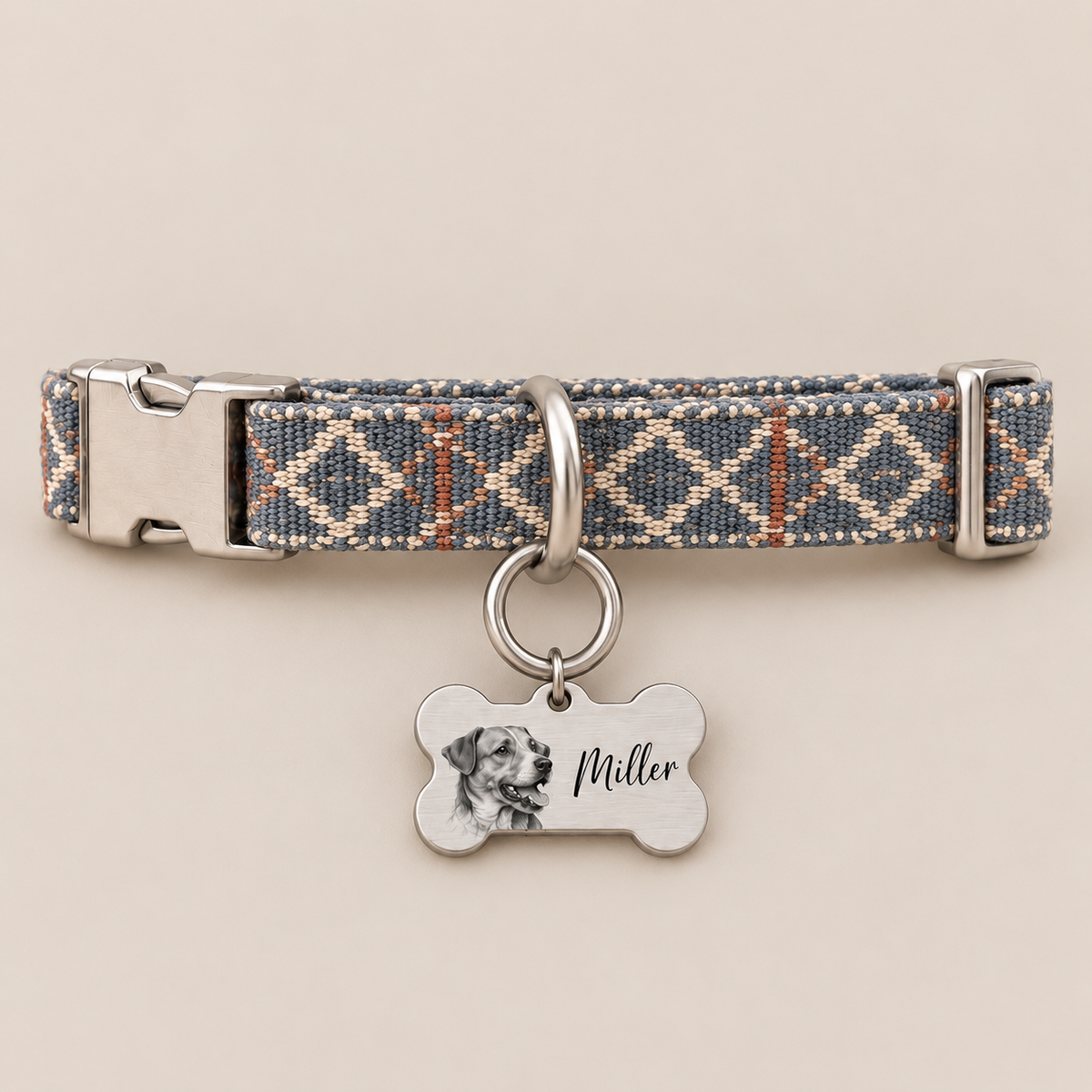 Custom Bone-Shaped Dog Portrait ID Tag