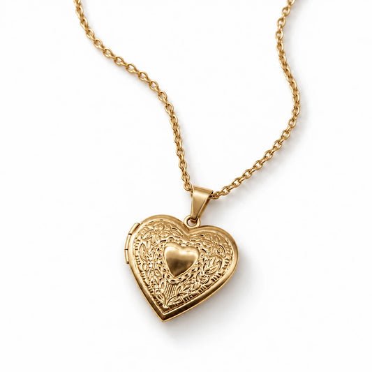Floral Heart Photo Locket Necklace