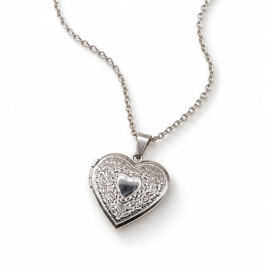 Floral Heart Photo Locket Necklace