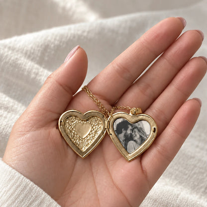 Floral Heart Photo Locket Necklace
